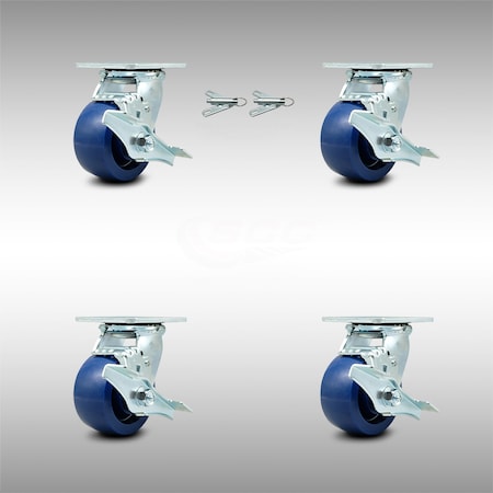 Service Caster 4 Inch SS Solid Poly Caster Set with Roller Bearings 4 Brake 2 Swivel Lock SCC SCC-SS30S420-SPUR-TLB-BSL-2-TLB-2